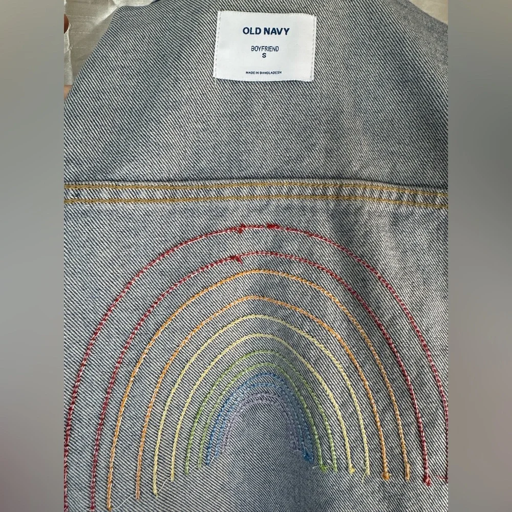 Old Navy Blue Jean Jacket with Colorful Embroidery - Picture 8 of 9